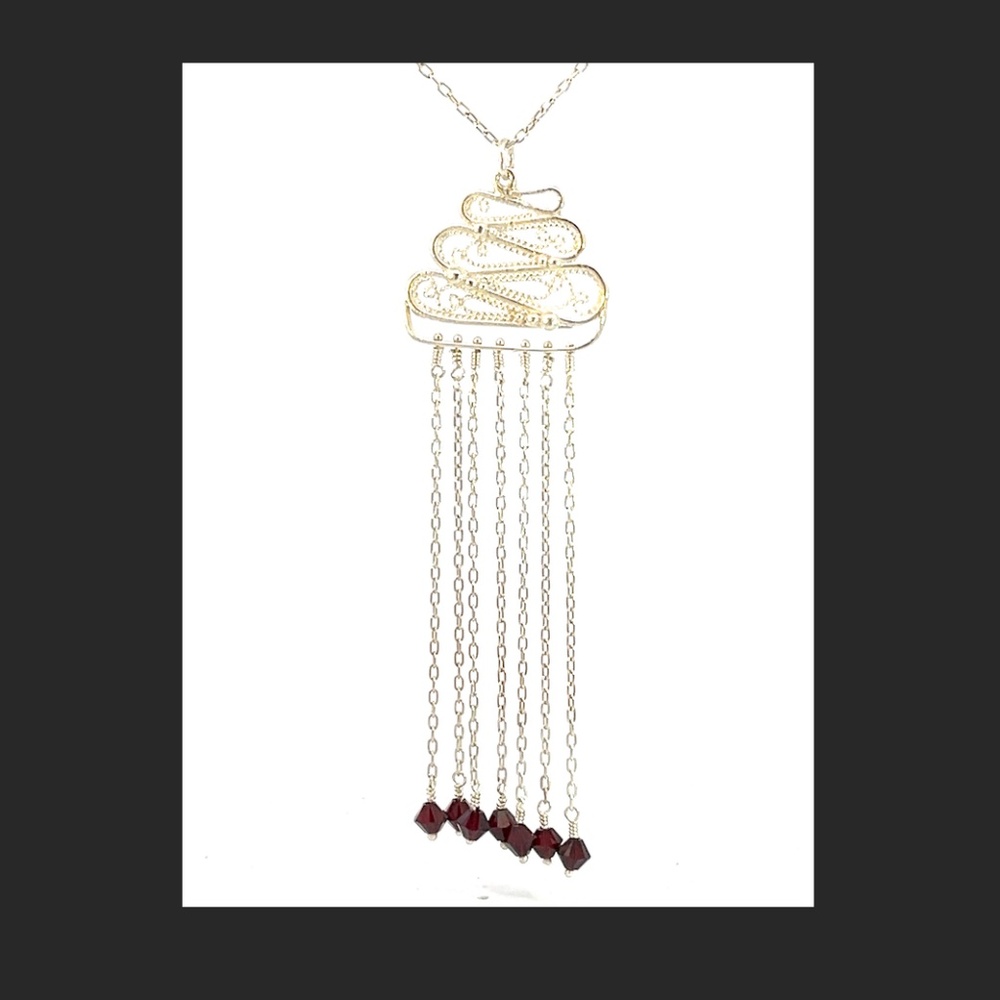 Filigree Fringe Necklace Sterling Silver and Swarovski